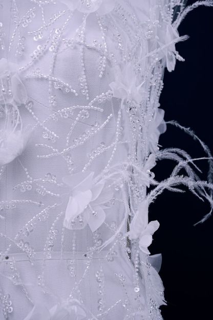 Sita Lace, sitalace, Lace Fabric, Feature Fabric, Tulle Fabric, Beaded Fabric, Sequined Fabric, Embroidery Fabric, Wedding Dress, Bridal Gown, Bridal Veil, Beads, Sequins, Feather Fabrics, Feather, 3D Flowers, Floral, Blossom Flowers, Floral Petal, Embroidered Leaves