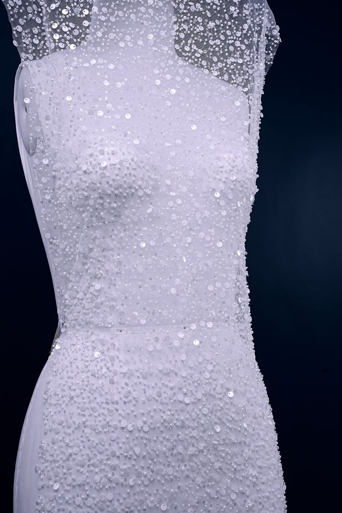 Sita Lace, sitalace, Lace Fabric, Feature Fabric, Tulle Fabric, Beaded Fabric, Sequined Fabric, Embroidery Fabric, Wedding Dress, Bridal Gown, Bridal Veil, Beads, Sequins, Feather Fabrics, Feather, 3D Flowers, Floral, Blossom Flowers, Floral Petal, Embroidered Leaves