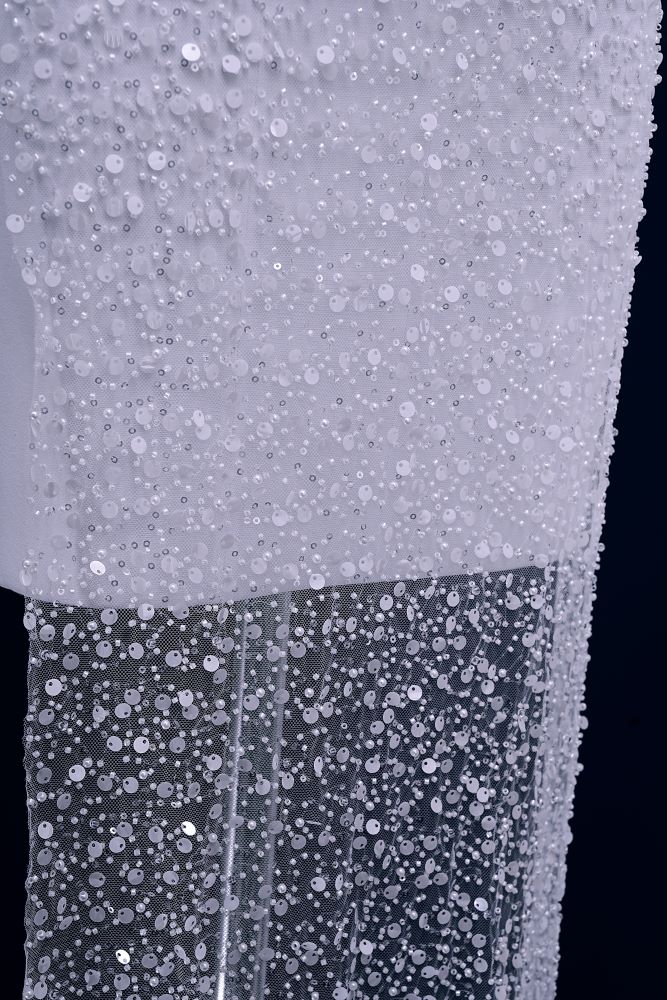 Sita Lace, sitalace, Lace Fabric, Feature Fabric, Tulle Fabric, Beaded Fabric, Sequined Fabric, Embroidery Fabric, Wedding Dress, Bridal Gown, Bridal Veil, Beads, Sequins, Feather Fabrics, Feather, 3D Flowers, Floral, Blossom Flowers, Floral Petal, Embroidered Leaves