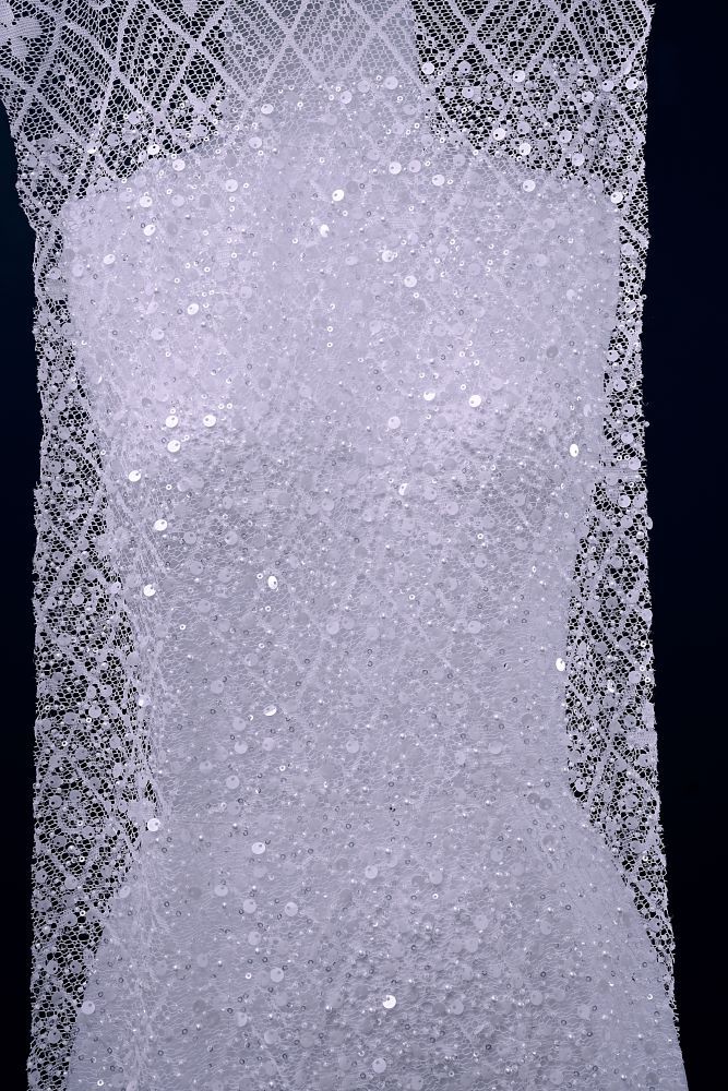 Sita Lace, sitalace, Lace Fabric, Feature Fabric, Tulle Fabric, Beaded Fabric, Sequined Fabric, Embroidery Fabric, Wedding Dress, Bridal Gown, Bridal Veil, Beads, Sequins, Feather Fabrics, Feather, 3D Flowers, Floral, Blossom Flowers, Floral Petal, Embroidered Leaves