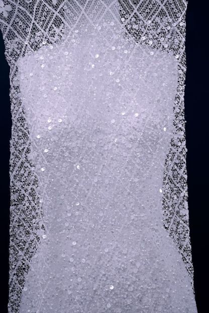 Sita Lace, sitalace, Lace Fabric, Feature Fabric, Tulle Fabric, Beaded Fabric, Sequined Fabric, Embroidery Fabric, Wedding Dress, Bridal Gown, Bridal Veil, Beads, Sequins, Feather Fabrics, Feather, 3D Flowers, Floral, Blossom Flowers, Floral Petal, Embroidered Leaves