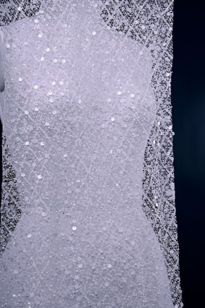 Sita Lace, sitalace, Lace Fabric, Feature Fabric, Tulle Fabric, Beaded Fabric, Sequined Fabric, Embroidery Fabric, Wedding Dress, Bridal Gown, Bridal Veil, Beads, Sequins, Feather Fabrics, Feather, 3D Flowers, Floral, Blossom Flowers, Floral Petal, Embroidered Leaves