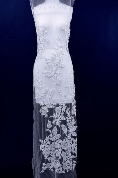 Sita Lace, sitalace, Lace Fabric, Feature Fabric, Tulle Fabric, Beaded Fabric, Sequined Fabric, Embroidery Fabric, Wedding Dress, Bridal Gown, Bridal Veil, Beads, Sequins, Feather Fabrics, Feather, 3D Flowers, Floral, Blossom Flowers, Floral Petal, Embroidered Leaves