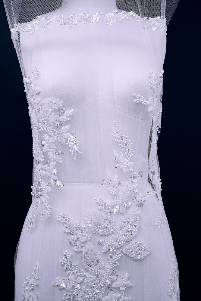 Sita Lace, sitalace, Lace Fabric, Feature Fabric, Tulle Fabric, Beaded Fabric, Sequined Fabric, Embroidery Fabric, Wedding Dress, Bridal Gown, Bridal Veil, Beads, Sequins, Feather Fabrics, Feather, 3D Flowers, Floral, Blossom Flowers, Floral Petal, Embroidered Leaves