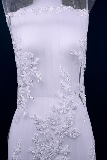 Sita Lace, sitalace, Lace Fabric, Feature Fabric, Tulle Fabric, Beaded Fabric, Sequined Fabric, Embroidery Fabric, Wedding Dress, Bridal Gown, Bridal Veil, Beads, Sequins, Feather Fabrics, Feather, 3D Flowers, Floral, Blossom Flowers, Floral Petal, Embroidered Leaves