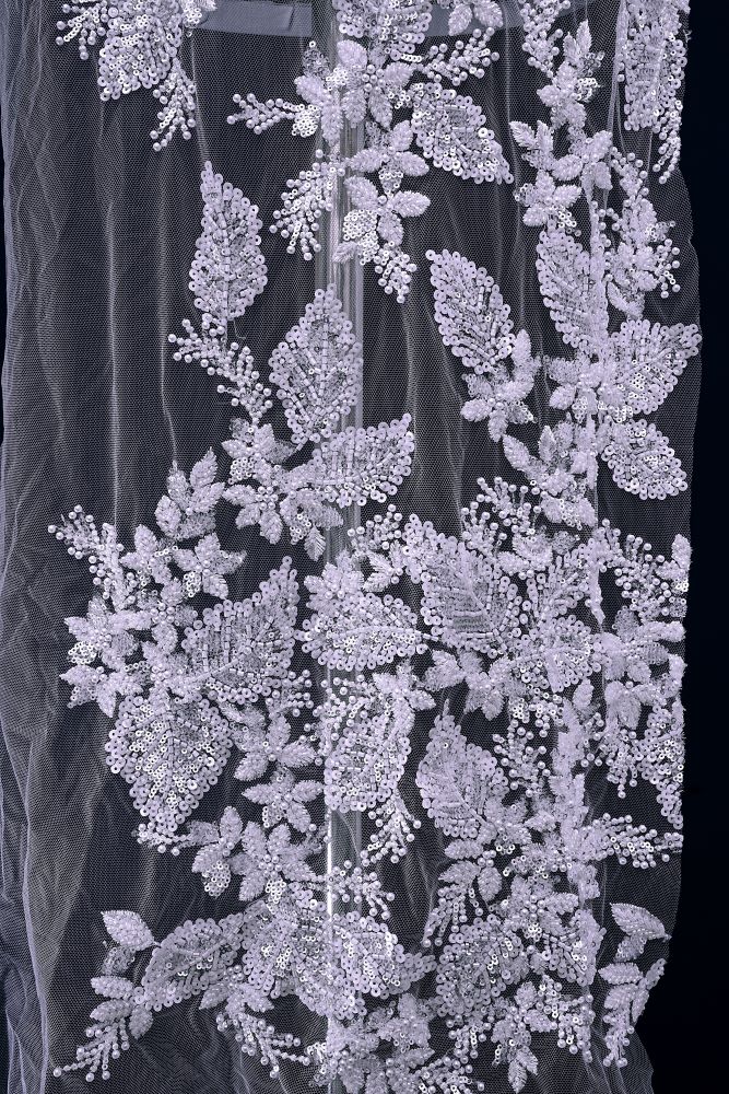 Sita Lace, sitalace, Lace Fabric, Feature Fabric, Tulle Fabric, Beaded Fabric, Sequined Fabric, Embroidery Fabric, Wedding Dress, Bridal Gown, Bridal Veil, Beads, Sequins, Feather Fabrics, Feather, 3D Flowers, Floral, Blossom Flowers, Floral Petal, Embroidered Leaves