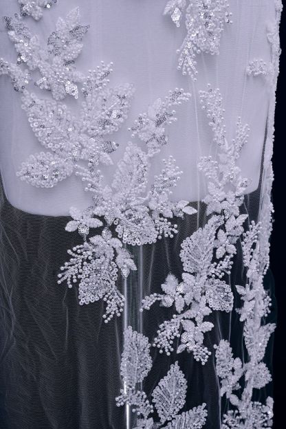 Sita Lace, sitalace, Lace Fabric, Feature Fabric, Tulle Fabric, Beaded Fabric, Sequined Fabric, Embroidery Fabric, Wedding Dress, Bridal Gown, Bridal Veil, Beads, Sequins, Feather Fabrics, Feather, 3D Flowers, Floral, Blossom Flowers, Floral Petal, Embroidered Leaves