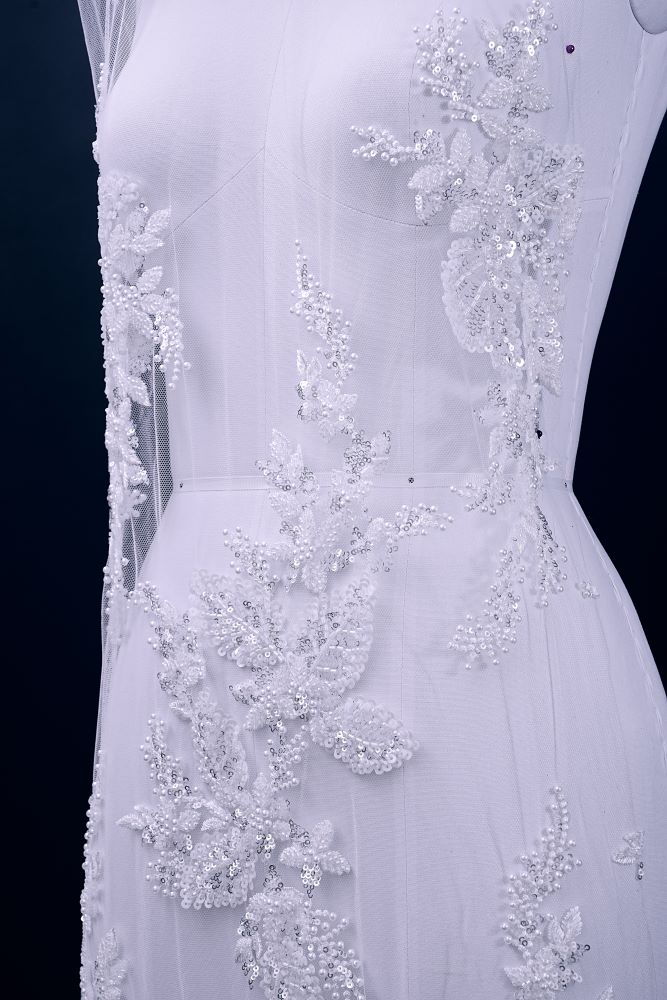 Sita Lace, sitalace, Lace Fabric, Feature Fabric, Tulle Fabric, Beaded Fabric, Sequined Fabric, Embroidery Fabric, Wedding Dress, Bridal Gown, Bridal Veil, Beads, Sequins, Feather Fabrics, Feather, 3D Flowers, Floral, Blossom Flowers, Floral Petal, Embroidered Leaves