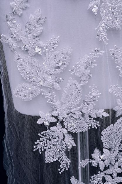 Sita Lace, sitalace, Lace Fabric, Feature Fabric, Tulle Fabric, Beaded Fabric, Sequined Fabric, Embroidery Fabric, Wedding Dress, Bridal Gown, Bridal Veil, Beads, Sequins, Feather Fabrics, Feather, 3D Flowers, Floral, Blossom Flowers, Floral Petal, Embroidered Leaves