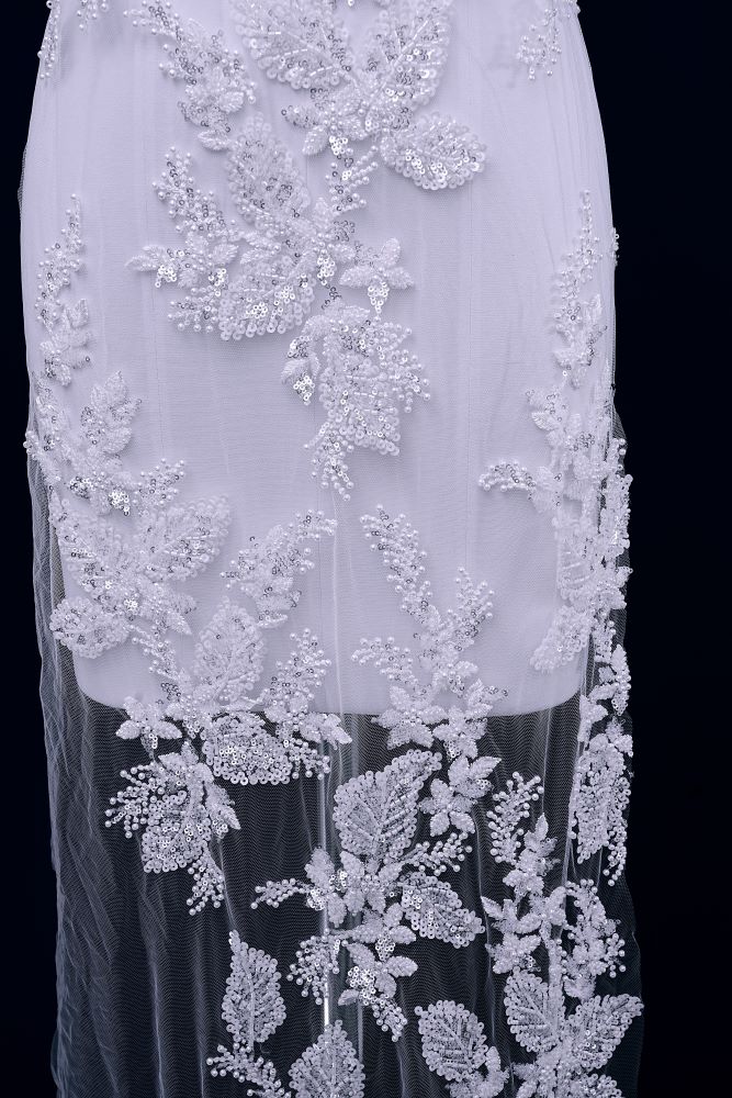 Sita Lace, sitalace, Lace Fabric, Feature Fabric, Tulle Fabric, Beaded Fabric, Sequined Fabric, Embroidery Fabric, Wedding Dress, Bridal Gown, Bridal Veil, Beads, Sequins, Feather Fabrics, Feather, 3D Flowers, Floral, Blossom Flowers, Floral Petal, Embroidered Leaves