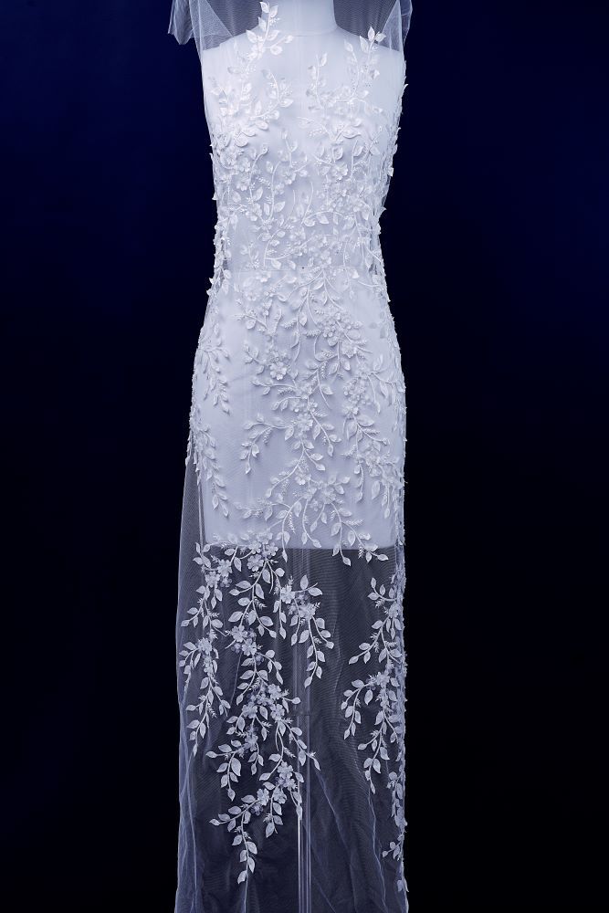 Luxury Embroidered 3D Floral Tulle Fabric Stunning 3D Petal Fabric With Crystal Pearl Sparkling Sequin Wedding Dress