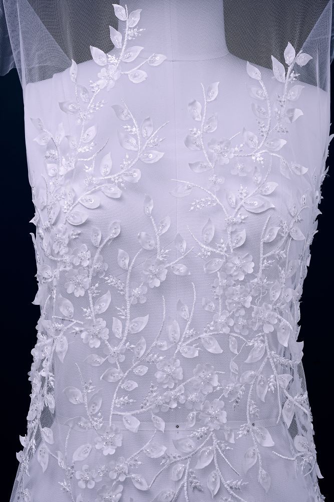 Luxury Embroidered 3D Floral Tulle Fabric Stunning 3D Petal Fabric With Crystal Pearl Sparkling Sequin Wedding Dress