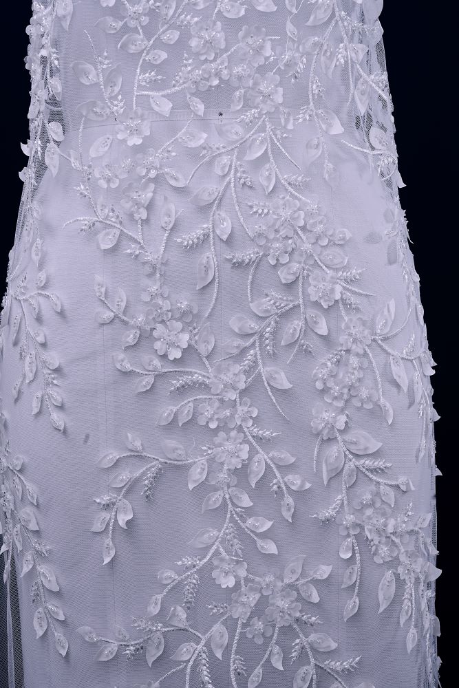 Luxury Embroidered 3D Floral Tulle Fabric Stunning 3D Petal Fabric With Crystal Pearl Sparkling Sequin Wedding Dress