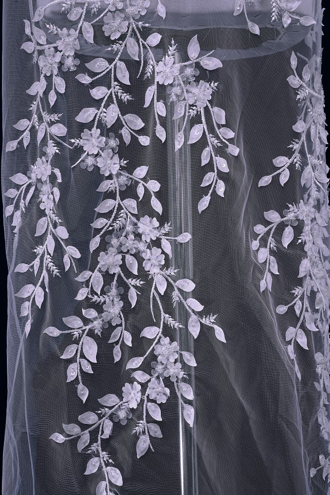 Luxury Embroidered 3D Floral Tulle Fabric Stunning 3D Petal Fabric With Crystal Pearl Sparkling Sequin Wedding Dress