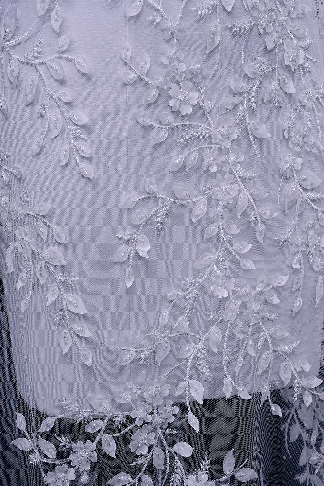 Luxury Embroidered 3D Floral Tulle Fabric Stunning 3D Petal Fabric With Crystal Pearl Sparkling Sequin Wedding Dress