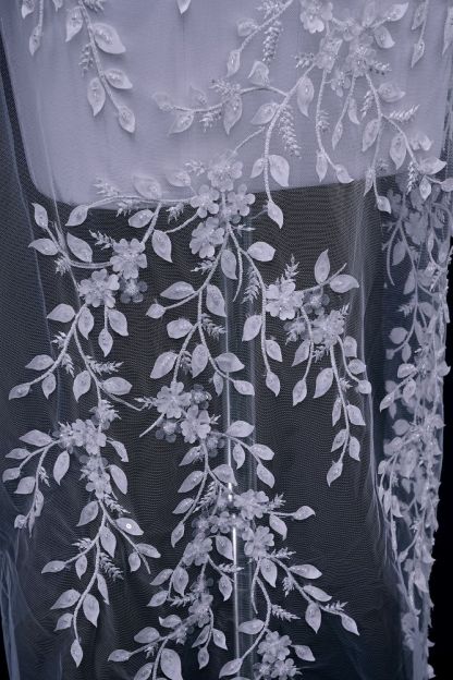 Luxury Embroidered 3D Floral Tulle Fabric Stunning 3D Petal Fabric With Crystal Pearl Sparkling Sequin Wedding Dress