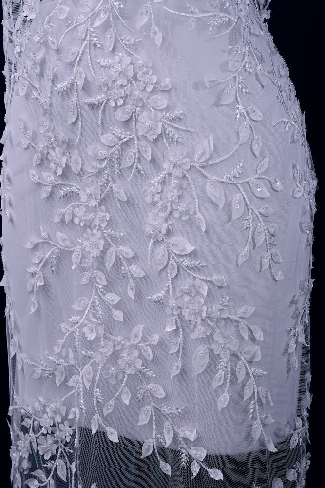 Luxury Embroidered 3D Floral Tulle Fabric Stunning 3D Petal Fabric With Crystal Pearl Sparkling Sequin Wedding Dress