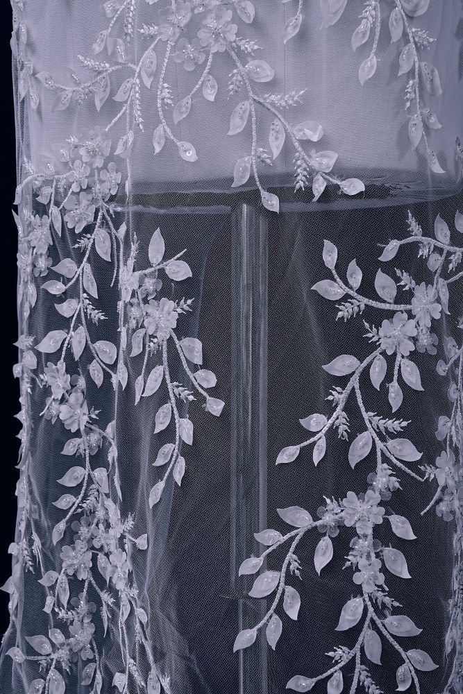 Luxury Embroidered 3D Floral Tulle Fabric Stunning 3D Petal Fabric With Crystal Pearl Sparkling Sequin Wedding Dress