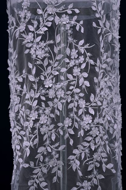 Luxury Embroidered 3D Leaves Tulle Fabric With Elegant Leaf Pattern Sparklig Sequins Mesh Fabric Crystal Pearls Embroidered Wedding Dress Bridal Gown Party Gown