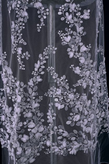 Exquisite Ivory Mesh Fabric Embroidered Flower Leaves and Clouds Elegant Floral Patterns Embroidered Wedding Dress Wedding Dress