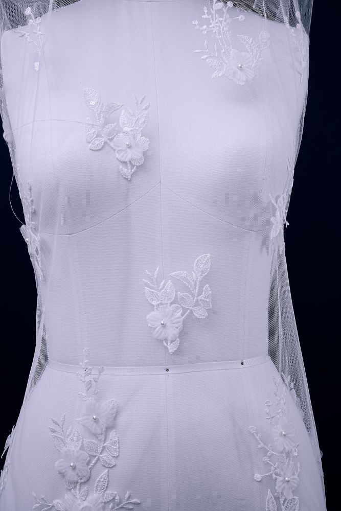 Luxury embroidered 3D floral tulle fabric Stunning 3D petal fabric with crystal pearl sparkling wedding dress