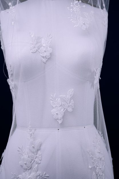 Luxury embroidered 3D floral tulle fabric Stunning 3D petal fabric with crystal pearl sparkling wedding dress