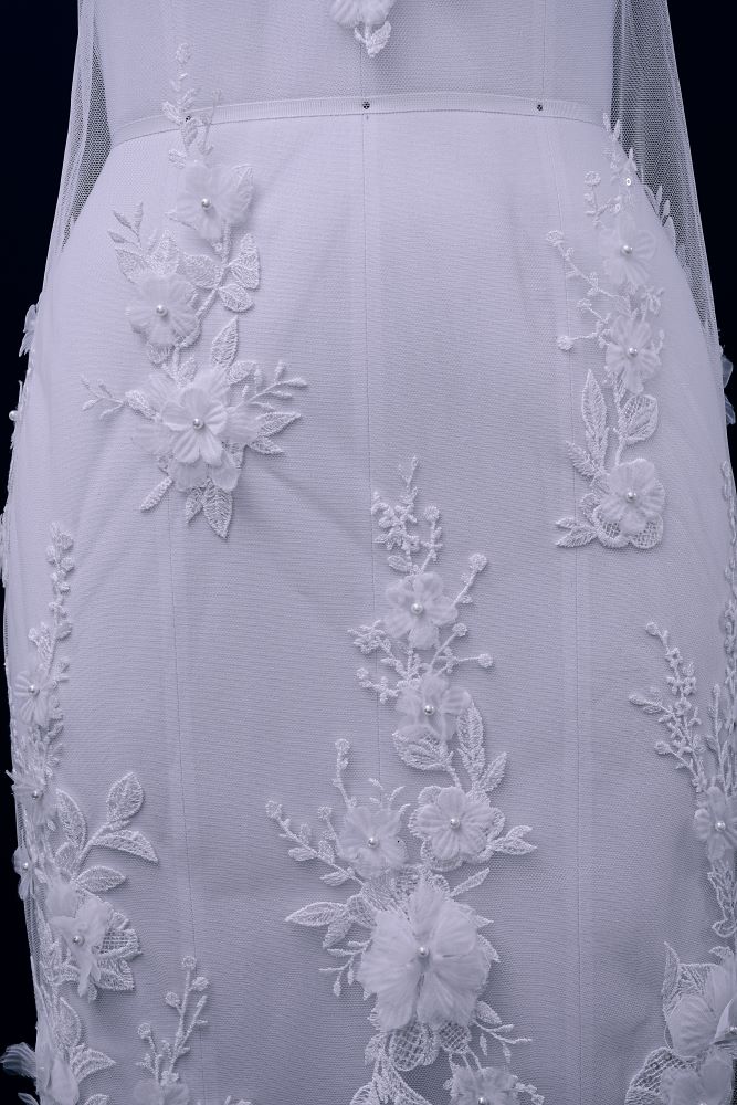 Luxury embroidered 3D floral tulle fabric Stunning 3D petal fabric with crystal pearl sparkling wedding dress