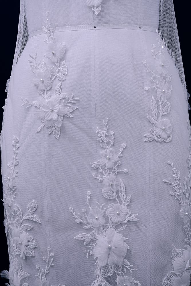 Luxury embroidered 3D floral tulle fabric Stunning 3D petal fabric with crystal pearl sparkling wedding dress