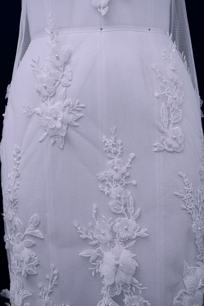 Luxury embroidered 3D floral tulle fabric Stunning 3D petal fabric with crystal pearl sparkling wedding dress