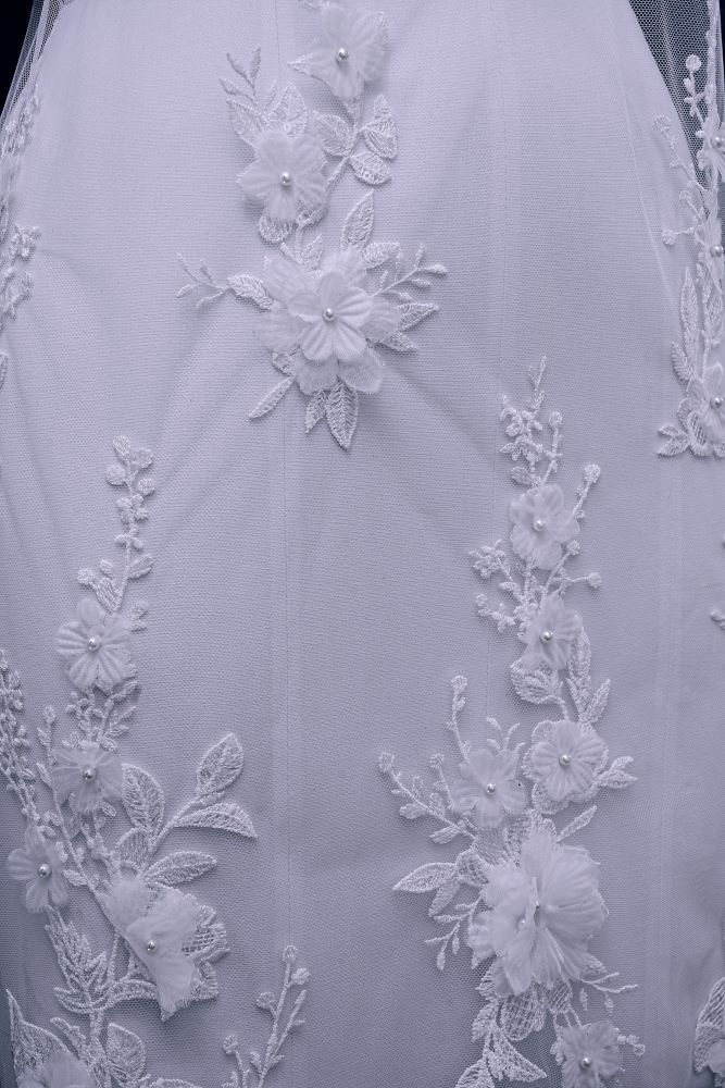 Luxury embroidered 3D floral tulle fabric Stunning 3D petal fabric with crystal pearl sparkling wedding dress