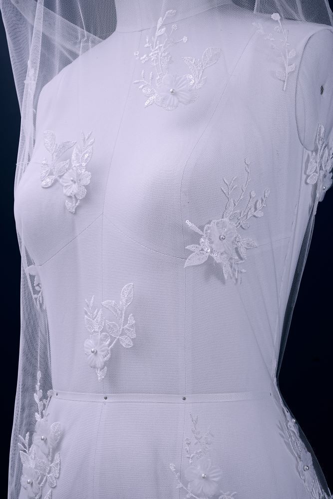 Luxury embroidered 3D floral tulle fabric Stunning 3D petal fabric with crystal pearl sparkling wedding dress