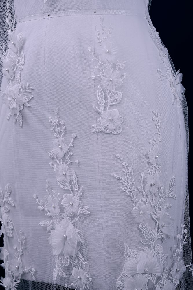 Luxury embroidered 3D floral tulle fabric Stunning 3D petal fabric with crystal pearl sparkling wedding dress
