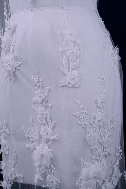 Luxury embroidered 3D floral tulle fabric Stunning 3D petal fabric with crystal pearl sparkling wedding dress