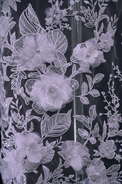 Luxury embroidered 3D floral tulle fabric Stunning 3D petal fabric with crystal pearl sparkling wedding dress