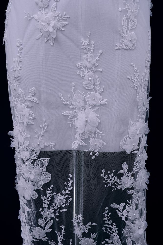 Luxury embroidered 3D floral tulle fabric Stunning 3D petal fabric with crystal pearl sparkling wedding dress