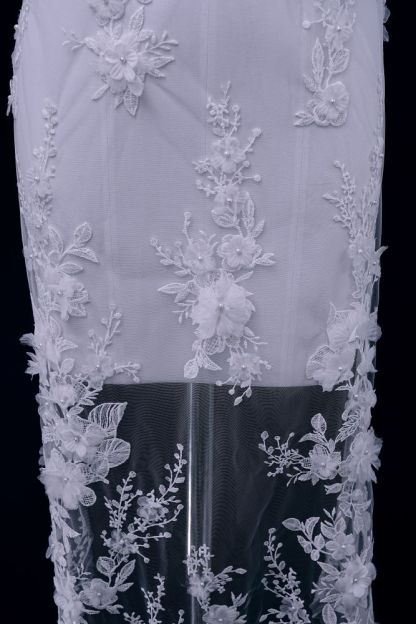 Luxury embroidered 3D floral tulle fabric Stunning 3D petal fabric with crystal pearl sparkling wedding dress