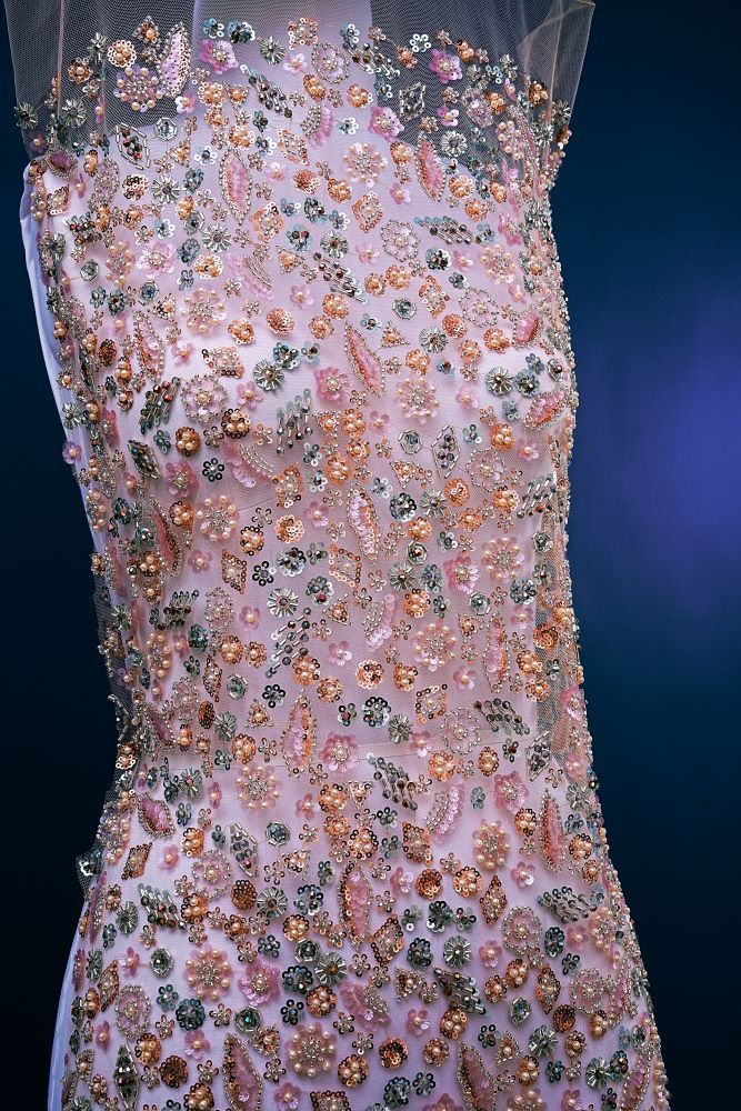 Very Beautiful Luxury Embroidered 3-D Floral Tulle Fabric Dazzling 3-D Petal Fabric Inlaid With Crystals, Pearls and Glittering Sequins Wedding Dresses