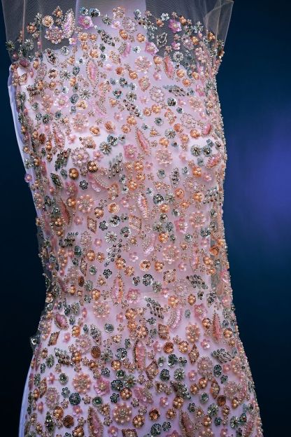 Very Beautiful Luxury Embroidered 3-D Floral Tulle Fabric Dazzling 3-D Petal Fabric Inlaid With Crystals, Pearls and Glittering Sequins Wedding Dresses