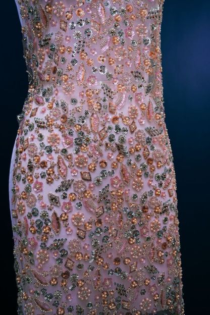 Very Beautiful Luxury Embroidered 3-D Floral Tulle Fabric Dazzling 3-D Petal Fabric Inlaid With Crystals, Pearls and Glittering Sequins Wedding Dresses