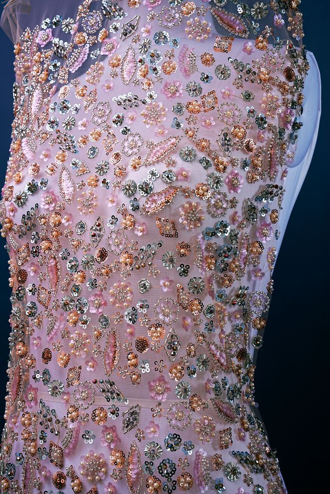 Very Beautiful Luxury Embroidered 3-D Floral Tulle Fabric Dazzling 3-D Petal Fabric Inlaid With Crystals, Pearls and Glittering Sequins Wedding Dresses