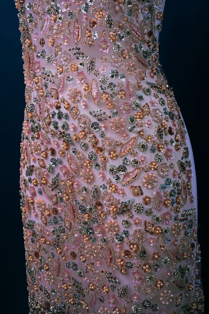 Very Beautiful Luxury Embroidered 3-D Floral Tulle Fabric Dazzling 3-D Petal Fabric Inlaid With Crystals, Pearls and Glittering Sequins Wedding Dresses