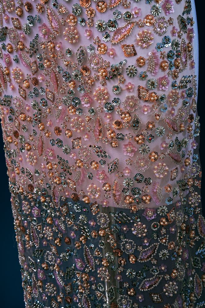 Very Beautiful Luxury Embroidered 3-D Floral Tulle Fabric Dazzling 3-D Petal Fabric Inlaid With Crystals, Pearls and Glittering Sequins Wedding Dresses