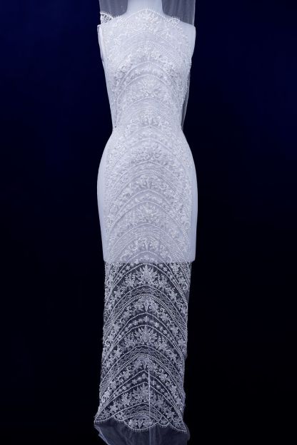 Beautiful Beige and White Embroidery Gauze Floral Fabric Wedding Dress Suit Skirt