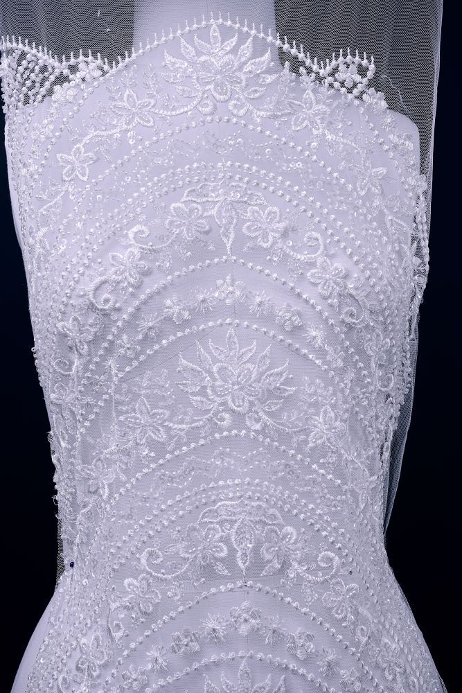 Beautiful Beige and White Embroidery Gauze Floral Fabric Wedding Dress Suit Skirt