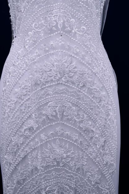 Beautiful Beige and White Embroidery Gauze Floral Fabric Wedding Dress Suit Skirt