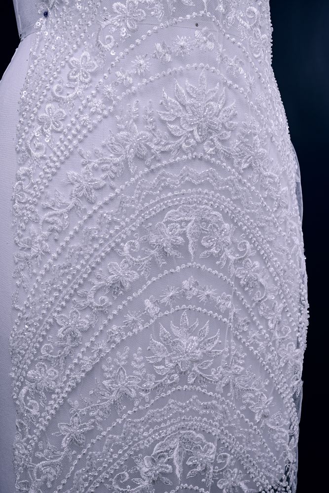 Beautiful Beige and White Embroidery Gauze Floral Fabric Wedding Dress Suit Skirt