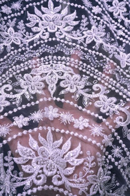 Beautiful Beige and White Embroidery Gauze Floral Fabric Wedding Dress Suit Skirt