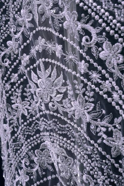 Beautiful Beige and White Embroidery Gauze Floral Fabric Wedding Dress Suit Skirt