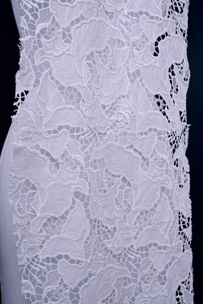 Bleached Beige Embroidered Mesh Floral Fabric Wedding Evening Dresses Sheaths