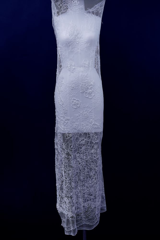 Beaded Floral Lace Fabric White Pearl Sequin Tulle Mesh Fabric Beautifully Embroidered Floral Pattern Wedding Dress